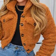 Teddy Coat With Buttons And Plush Lining - Camel - View 1
