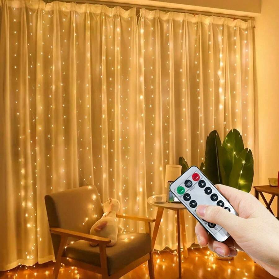 1pc 8-Mode Curtain Lights, USB Powered LED String Lights For Wedding, Holiday, Birthday Party, Bedroom, Window, Living Room, Indoor Decor (Remote Control Batteries Not Included)