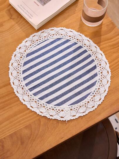 1/2/4/6/12pcs Striped Lace Placemats, Suitable For Home Kitchen, Dining Table, Parties, Weddings, Offices, Coffee Tables, Dorms, All Seasons