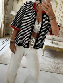 2026春夏新款女士黑白条纹毛衣，适合情人节和节假日穿着 - 黑與白 - 查看 9