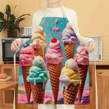 1pc Ice Cream Pattern Apron, Creative Funny Fashion Printed Apron, Home Cleaning Apron, Easy Clean Kitchen Cooking Apron, Creative Home Apron - Multicolor - View 10