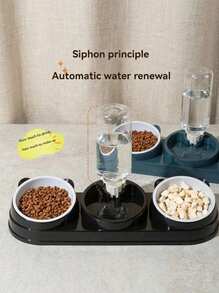 PETSIN 2-In-1 Cat Feeder And Water Dispenser Set, Featuring Dry And Wet Separation Design, Durable Plastic Material Easy To Clean, Tilted Design To Protect Pets' Neck. This Feeder, Water Dispenser And Cat Bowl Set Is Suitable For Cats And Small Dogs, An Ideal Choice To Provide Sufficient Water And Healthy Diet For Multiple Pets. - Multicolor - View 2