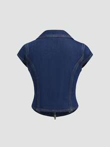 女士休闲牛仔衬衫，简约时尚日常穿搭，夏季服装，女士夏季上衣，度假装，女士衬衫，女士短款上衣，西式服装，女士外套，女士春季服装 - 深色水洗藍 - 查看 6