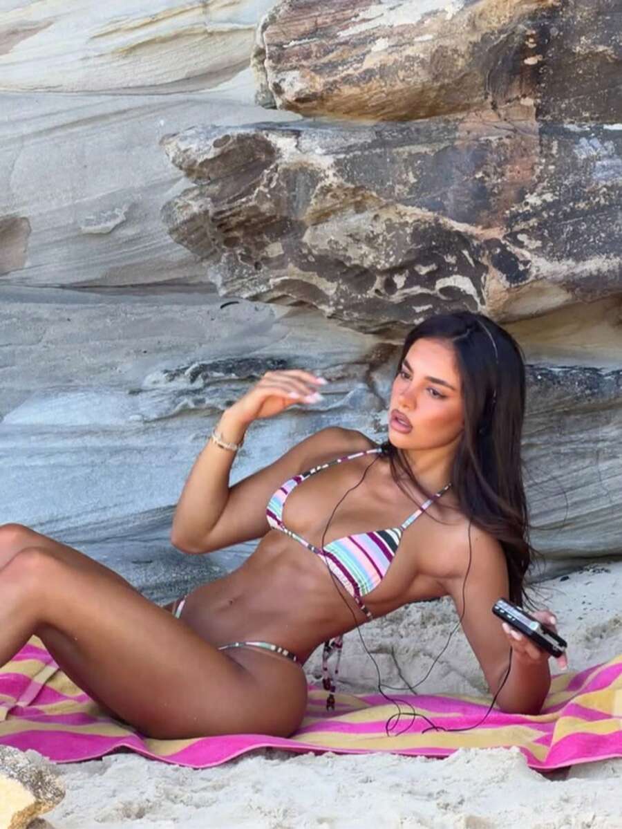 Set bikini sexy cu dungi, fără spate, cu noduri, stil drăguț, pentru vacanță, plajă, vară - Multicolor - Vizualizare 1