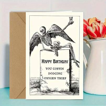 بطاقة عيد ميلاد مرحة تتميز بالعبارة المرحة "أنت اللص الذي سرق أكسجيني". هذه البطاقة الفريدة والإبداعية ذات التصميم الجرافيكي الجذاب تشكل تحية مضحكة للأصدقاء والعائلة. إنها فكرة هدية ممتازة مناسبة لجميع الأعمار والجنسين.