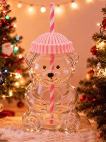 2025 New Cute Glass Bear Cup With Reusable Straw, 20oz Adorable Mug With Bear Mouth, Suitable For Coffee, Beer, Wine, Cocktail, Dishwasher , Party Supplies, Home & Kitchen Essential - Pink - View 14