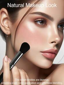 1pc Premium Copper Tube Goat Hair Blush Brush, Professional Makeup Tool Suitable For Face Makeup, Powder, Concealer, Highlighter, Holiday Gift - Black - View 7