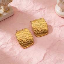 A Pair Of Stylish And Simple Line Texture-Precise Women's Earrings - 14K Gold-Plated Irregular Design Ring-Shaped Earrings, Elegant And Refined Ladies' Earrings, Suitable For Daily Wear / Parties / Wedding Venues / Birthday Banquets - Fashionable Jewelry, The Best Gift - Gold - View 3