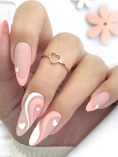 24pcs Long Almond Shaped False Nails, Morandini Pink Blue Purple Tie Dye Gradient Lines Autumn/Winter Elegant Complexion, Full Coverage Removable Manicure Set, Suitable For Women Party, Ball, And Daily Wear