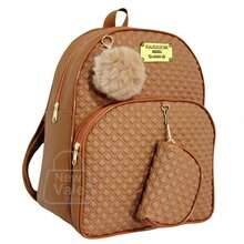Mochila Feminina Bolsa Mochilinha Reforçada c/ Lindo Porta Moedas Exclusivo + Chaveiro Pompom - Caramelo - Visão 1