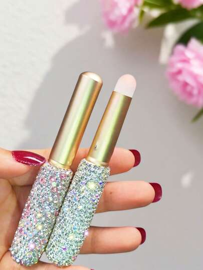 1pc Luxury Sparkling Rhinestone Lip Brush With Cap, Mini Portable Concealer Makeup Brush, Gift For Holidays