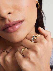 Anillo de diseño de perla gruesa bañado en oro de 18K de plata esterlina S925 para mujer, de moda y minimalista - Anillo de dos tonos - Ver 5