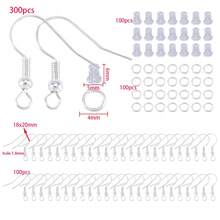 300件/包金银耳环制作材料套装，包含100个耳钩、100个耳堵和100个开口圈，适合DIY耳环饰品制作。 - 300件 - 查看 13