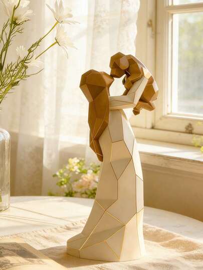 Unique Handcrafted Lovely Animal Themed Modern Geometric Resin Girl Hugging Dog Statue, Smooth Waterproof Scratch Resistant Aesthetic Minimalist Home Decor Figurine, Artistic Decorative Sculpture For Living Room Bedroom Home Office Dining Room Tabletop