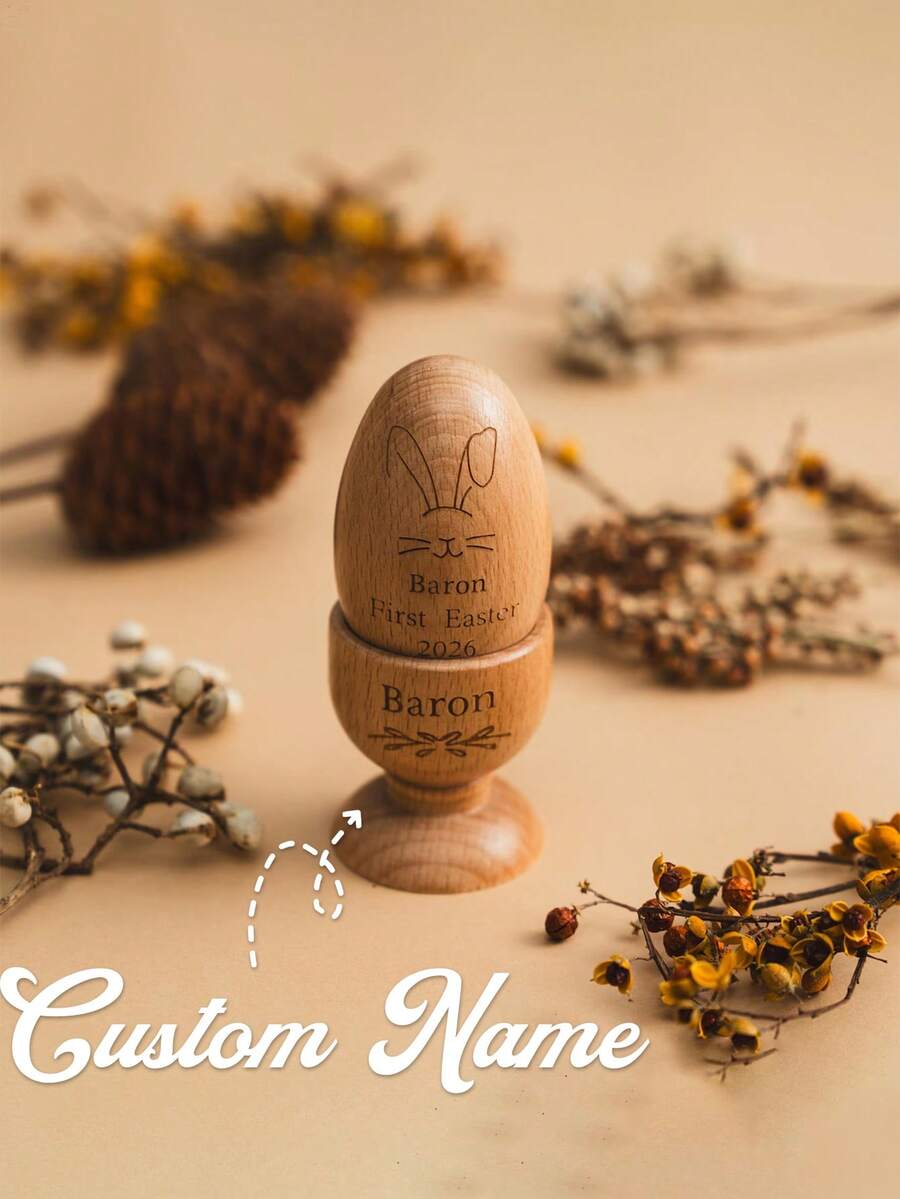 Customizable Personalized Wooden Easter Egg Rattle With Music, Customized Easter Egg Cup, Engraved Easter Egg Rattle, Easter Gift, Ideal For Baby's First Easter - Multicolor - View 1