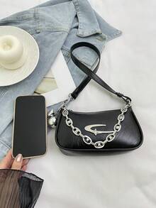 2026新款时尚多功能斜挎包、腋下包、小方包、银色小手提包 - 黑色 - 查看 6