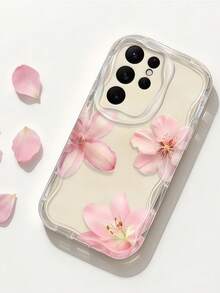 1 chiếc ốp lưng điện thoại in hình hoa anh đào uốn lượn, bảo vệ màn hình và viền điện thoại, tương thích với Samsung A14/A15/A16/A17/A04/A05/A06/A07/A54/A55/A56/A57/A34/A35A/36/A37/S26/S26Plus/S26Ultra, SMART7/8/9/10, Honor 400/400Pro/200/200Pro/X7C/X8C/X9C, 10C/13C - Màu kem trong suốt - Xem 3