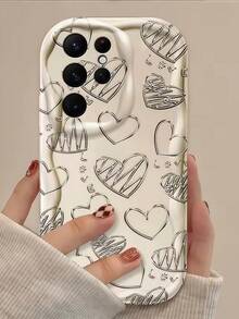 1pc Creative Electroplated Silver Heart Wavy Shaped Screen Edge Protective Phone Case Compatible With Samsung A14/A15/A16/A17/A04/A05/A06/A07/A54/A55/A56/A57/A34/A35A/36/A37/S26/S26Plus/S26Ultra, Transsion SMART7/8/9/10, Honor 400/400Pro/200/200Pro/X7C/X8C/X9C, 10C/13C - Creamy White - View 1