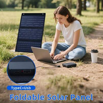 3-Fold TypeC+USB Foldable Solar Panel Portable Folding Solar Panels Cells For Home Lighting Camping