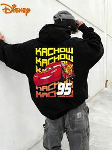 Disney Men's Casual Hoodie, "KACHOW" Stack Print, Bold Racing Design, Comfortable Fit, Perfect For  Streetwear & Fan Gatherings - màu đen - Xem 2