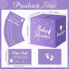 51 Diaper Raffle Tickets With Box For Baby Shower Game Invitations Diaper Raffle Card For Gender Reveal Baby Shower Party Decoration Table Centerpiece(Clear White) - 紫色 - 查看 2
