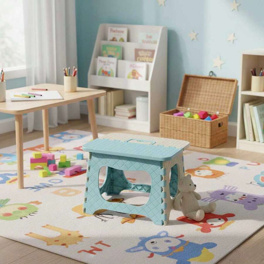 Banqueta Banco Plástico Dobrável Colorida Compacta Funcional