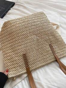 2025 New Large Capacity Commuter Bag For Women, Chic Straw Woven Shoulder Bag, Beach Tote Bag - Beige - View 6