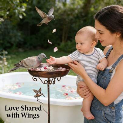 1pc Vintage Iron Bird Bath, Outdoor Upright Hummingbird Decor Bird Bath, Antique Bronze Garden Bird Feeder, Easy Assembly, Yard & Lawn Decor