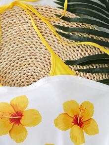 女士白色碎花露背修身夏季短款上衣 - 白色 - 查看 3