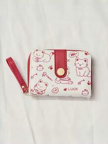 1pc Cute Bear Print Women's Wallet, Original Minimalist Japanese Style Tri-Fold Snap Closure Student Short Wallet, Women Coin Purse Clutch Bag, High-Value Compact Small Wallet, Folding Student ID Card Holder, Cute Cat Japanese Style Wallet - Pink Bear - View 6