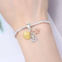 CYMYSS 1pc 925 Silver Plated Ocean Style Artificial Zirconia Inlaid Shell, Starfish, Anchor Pendant 3 Pieces Set , Women Summer Beach Holiday Jewelry - Multicolor - View 5