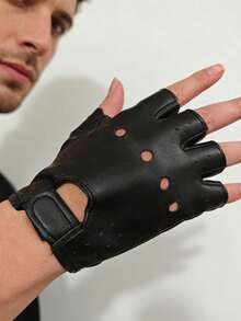1 Pair Men's Street Dance Half Finger Leather Gloves, Suitable For Nightclub Pole Dancing, Dance Performances - Black - View 9