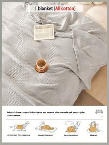 1 chiếc chăn gạc dệt kiểu waffle mềm mại và thoải mái mới - 100% cotton nguyên chất, thân thiện với da, màu trơn, thích hợp cho giường, ghế sofa, gối - Hoàn hảo để thư giãn và ôm ấp. - Khẽ dệt nên những từ ngữ bằng màu xám nhạt. - Xem 9