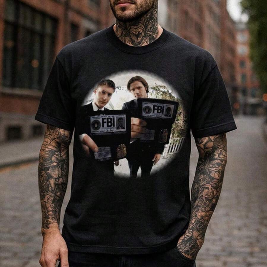 Dean And Sam F.B.I Badges Su Pernatural Meme Shirt, Funny Meme Shirt, Gift For Men,Gift For Women, Fu - màu đen - Xem 1