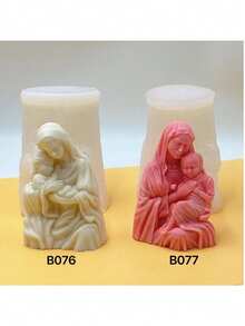 3D母亲抱硅胶蜡烛模具，DIY蜡烛熔块，石膏家居装饰小雕像模具 - 白色 - 查看 1