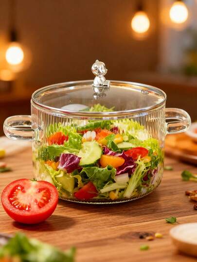 1 pieza Olla de cocción a fuego lento de vidrio borosilicato de alta resistencia con doble asa - Capacidad de 0.35/1.6L + Olla de cocción a fuego lento de vidrio borosilicato de alta resistencia a la temperatura con asa con forma de oso para uso doméstico en la preparación de sopas y leche, Body de olla transparente de estilo simple, forma redonda, asas dobles resistentes al calor, adecuada para llama abierta, microondas, olla para el desayuno, olla para dumplings, olla para gachas, cuenco para helados, olla para yogur, cuenco para ensaladas - Cocción diaria/sopa saludable, cuenco para frutas, cuenco/olla para crema/batido de leche, olla para derretir chocolate, leche