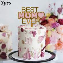 1个/3个/6个装 最佳妈妈金色粉色亚克力蛋糕装饰牌，母亲节派对用品 - 多色 - 查看 14