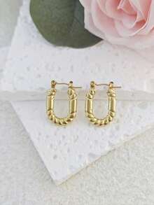 Vintage Stainless Steel Earrings Hoops For Women Hoop Earrings Set For Girls Women Gold Jewelry Earrings Chunky Statement C Shape Hoop Earrings Geometric Thick Stud Earrings Gold Hoops For Teen Girls Beach Bikini Accessories Attractive Clothes, Wedding Dresses Accessories - Versatile JewelryPerfect For Wearing While Swimming, Bathing, Exercising ,Great For Valentines Day, Birthday, Mother Day, And Vacation Surprises. - Gold - View 11