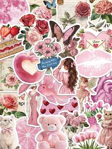 50 piezas Pegatinas estéticas rosas para cuadernos, portátiles, fundas de teléfonos, equipaje, monopatines, cascos y decoración - A - Ver 11