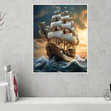 5D Diamond Painting Kit - Full Round Diamond, Boat Pattern, Acrylic Craft Set For Home Decor, Frameless Diamond Painting Craft Gift Set - round diamond - View 10