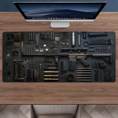 YUFZX 1PC Tactical Firearm Disassembly Desk Mat, Military Precision Design Extended Mouse Pad For Office & Gaming, Aesthetic Desktop Protection Pad, Washable Rubber Pad Non-Slip Lock Edge Multi-Size Mouse Pad Suitable For Home Office, Good Gift For Family And Friends