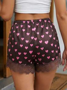 Womens Summer Lace Hem Elastic Waist Solid Color Wide Leg Shorts  Soft Lightweight For Daily Going Out Vacation - Pink - View 6
