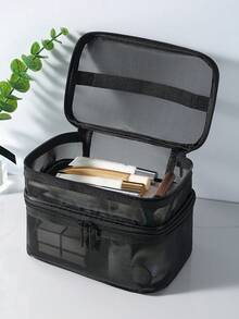 2pcs Multifunctional Large Capacity Double-Layer Cosmetic Bag, Women Travel Toiletry Organizer Pouch, Portable Lipstick Bag - View 9