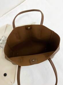 New Elegant Patchwork PU Tote Bag, Foldable Large Capacity Handbag, Fashionable Commuter Bag For Women, Suitable For Daily, Work, Travel, Vacation, Great Gift For Mom - Coffee Brown - View 9
