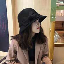 Women's New Retro British Style Wool Felt Cloak Hat, Elegant Big Bow Round Top Hat, Fashionable Versatile Daily Wear Cap - Multicolor - View 15