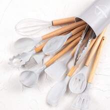 12pcs Cooking Utensil Set With Wooden Handles, Pink - Multicolor - View 5