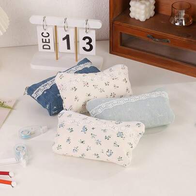 1 hộp đựng bút bằng vải cotton họa tiết hoa nhí, túi đựng văn phòng phẩm đa năng, thiết kế dễ thương và tối giản, dung tích lớn dành cho học sinh, phù hợp cho mọi mùa.