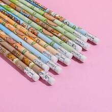 12pcs New Cartoon Pony New Year Cute Eraser+12 Pencil Primary School Stationery Award Gift, Back To School, Valentine's Day, Christmas, Gift - Multicolor - View 5