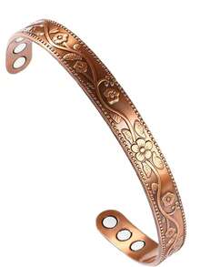 1 套复古简约磁性梅花图案镀铜戒指和手镯，适合日常佩戴，可作为送给朋友的礼物 - 簡約能量銅磁性梅花圖案開口戒指手鐲 - 查看 4