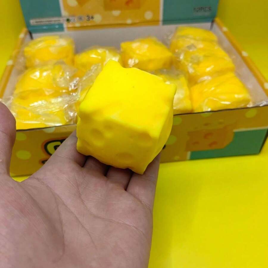 1pc New Square Squeeze Cheese Toy, Creative Design, Slow Rebound Square Cheese Toy, Stress Relief Toy, Holiday/Birthday Gift - Multicolor - View 1